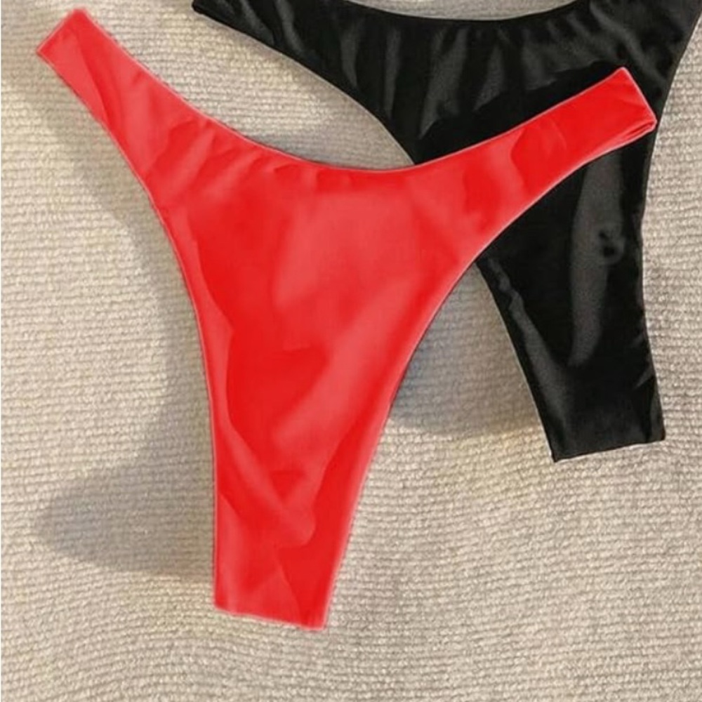 New! Red Bikini Bottom with Ruched Thong Back - Picture 4 of 7